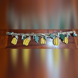 Harvest/Autumn/Fall Themed Garland with Wood Green Leaves & Yellow Squash 33"
